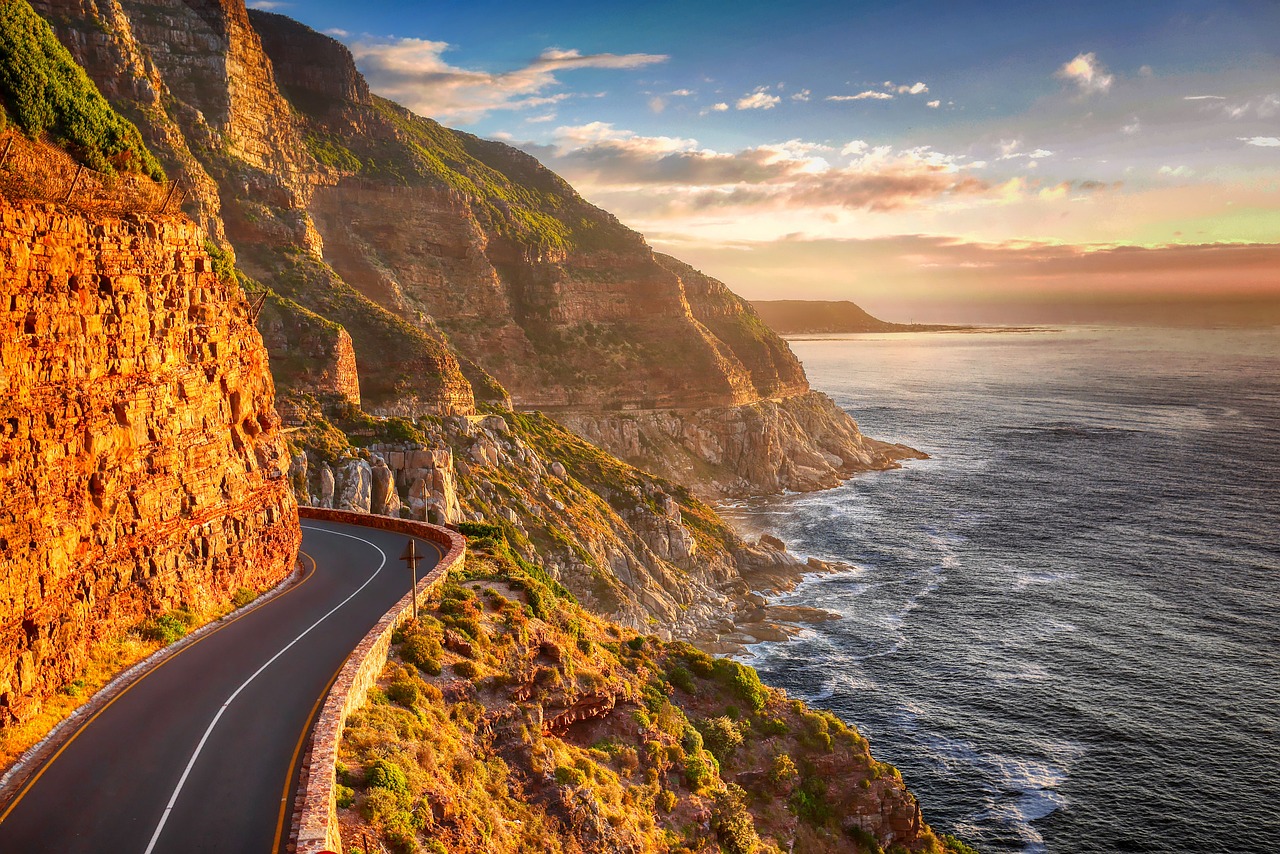 Aerial view of the winding coastal road in Cape Town