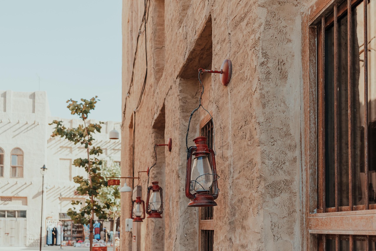 Traditional Arabic wind tower architecture in the Al Seef district.