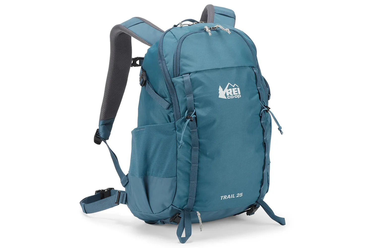 A small black technical daypack suitable for hiking.