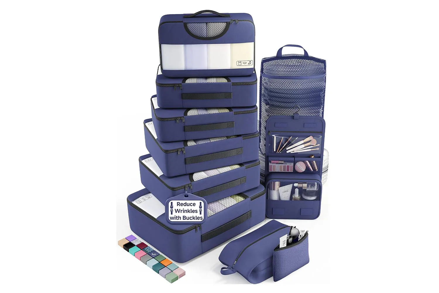 A 10-piece set of Veken packing cubes in various sizes for luggage organization.