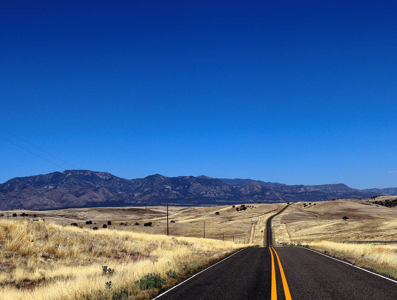 Wide view of the New Mexico desert with mountains in the background.
