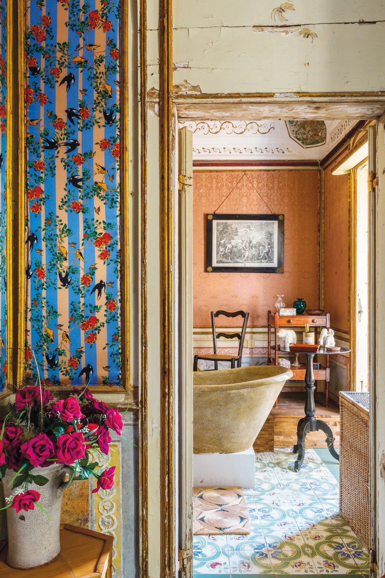 Elegant interior design of a living area within the villa featuring historic furniture.