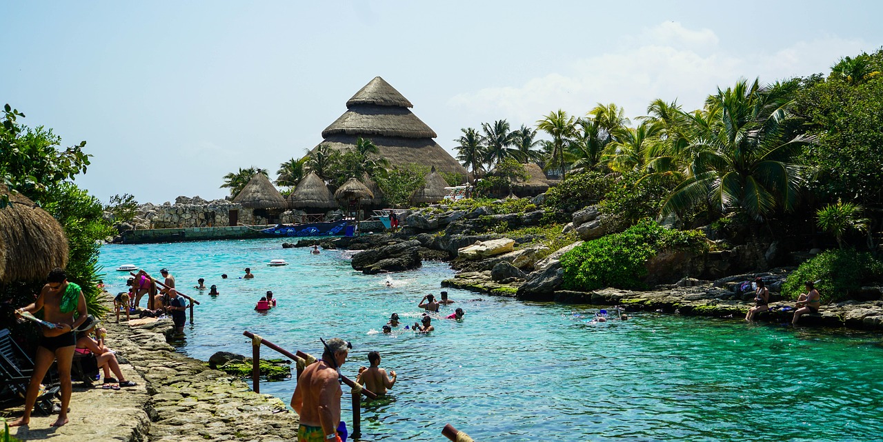 A calm natural swimming lagoon with crystal clear water