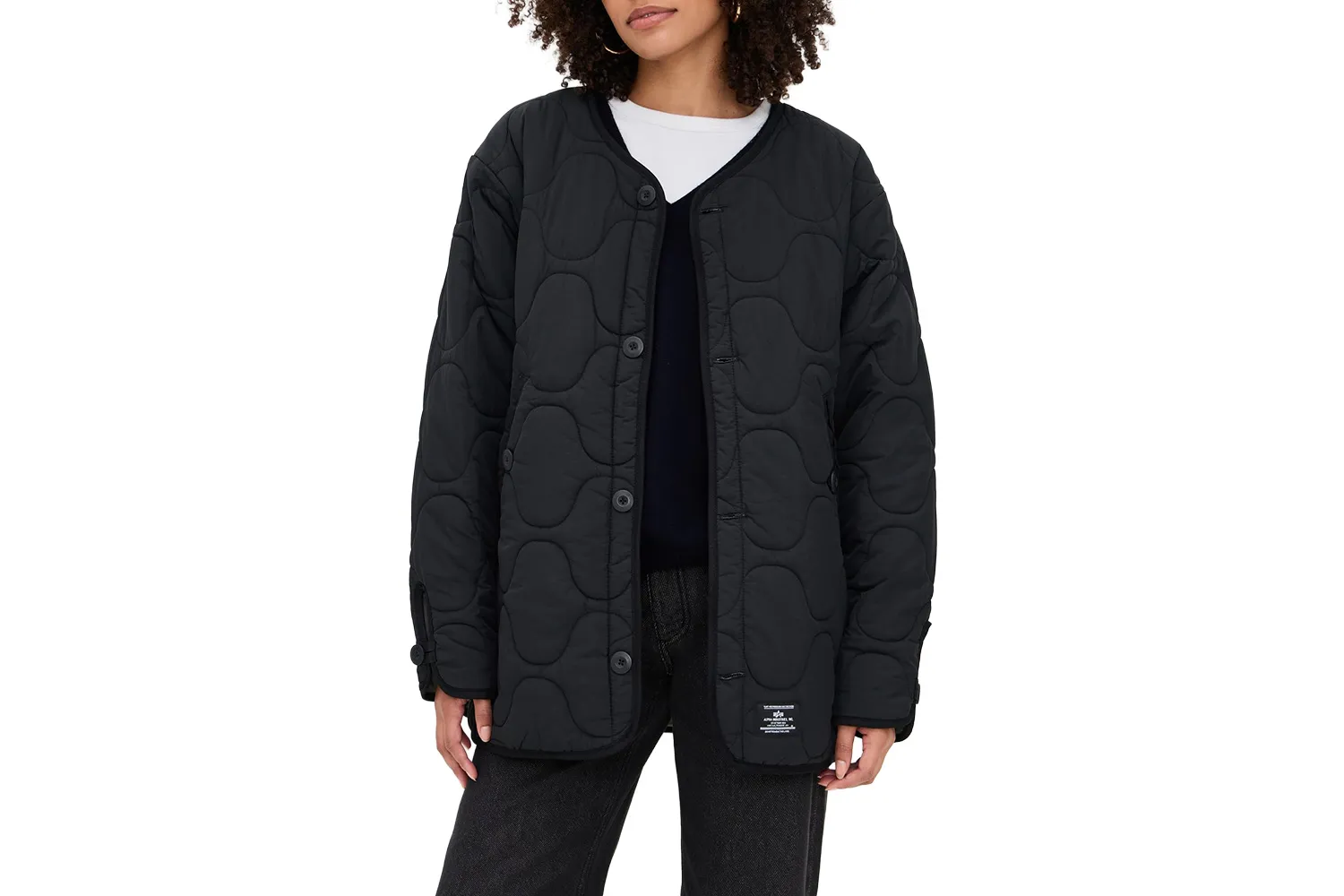 A military-style reversible liner jacket with visible pockets.