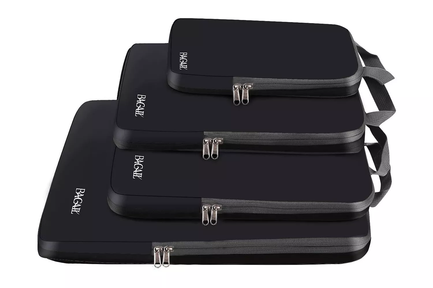 A set of multi-sized compression packing cubes for travel organization.