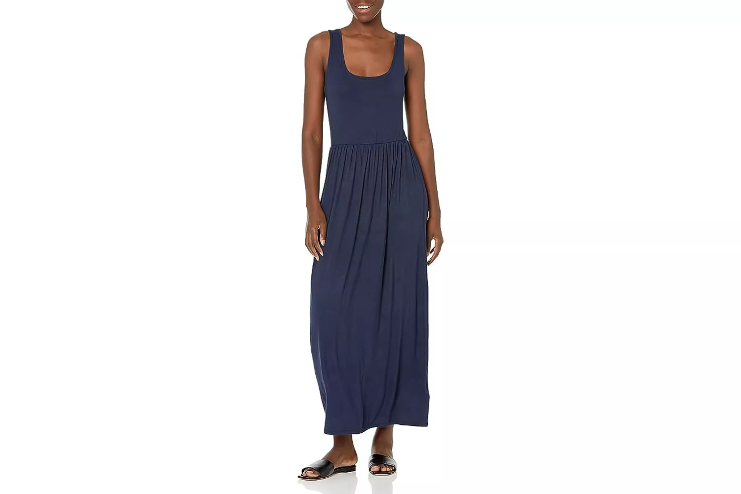 A sleeveless tank-style maxi dress in a breathable fabric.