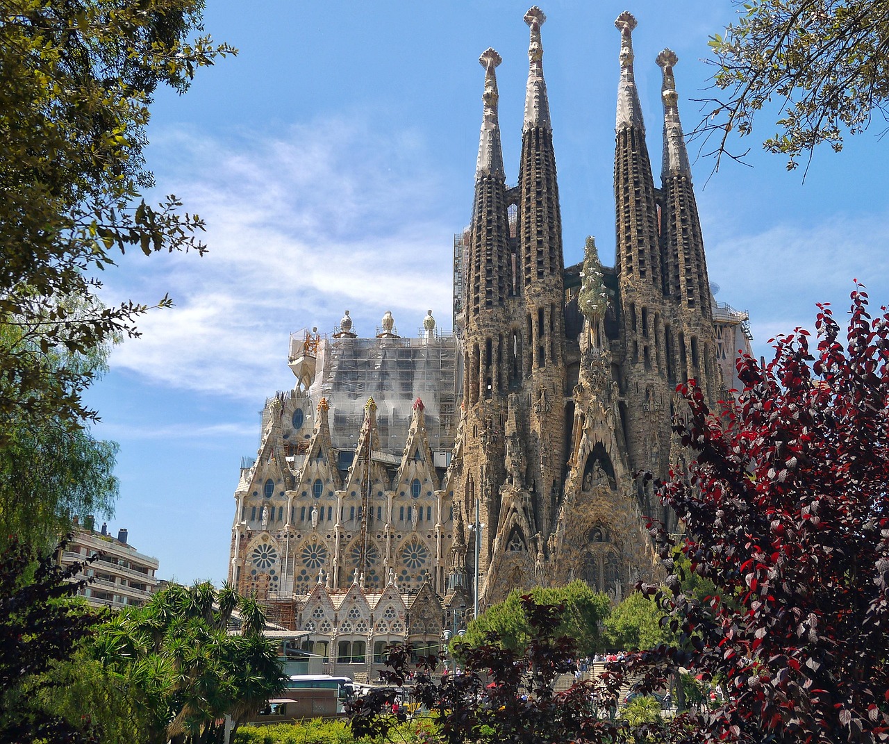 Close-up of the intricate spires and facades of the Sagrada Familia in Barcelona