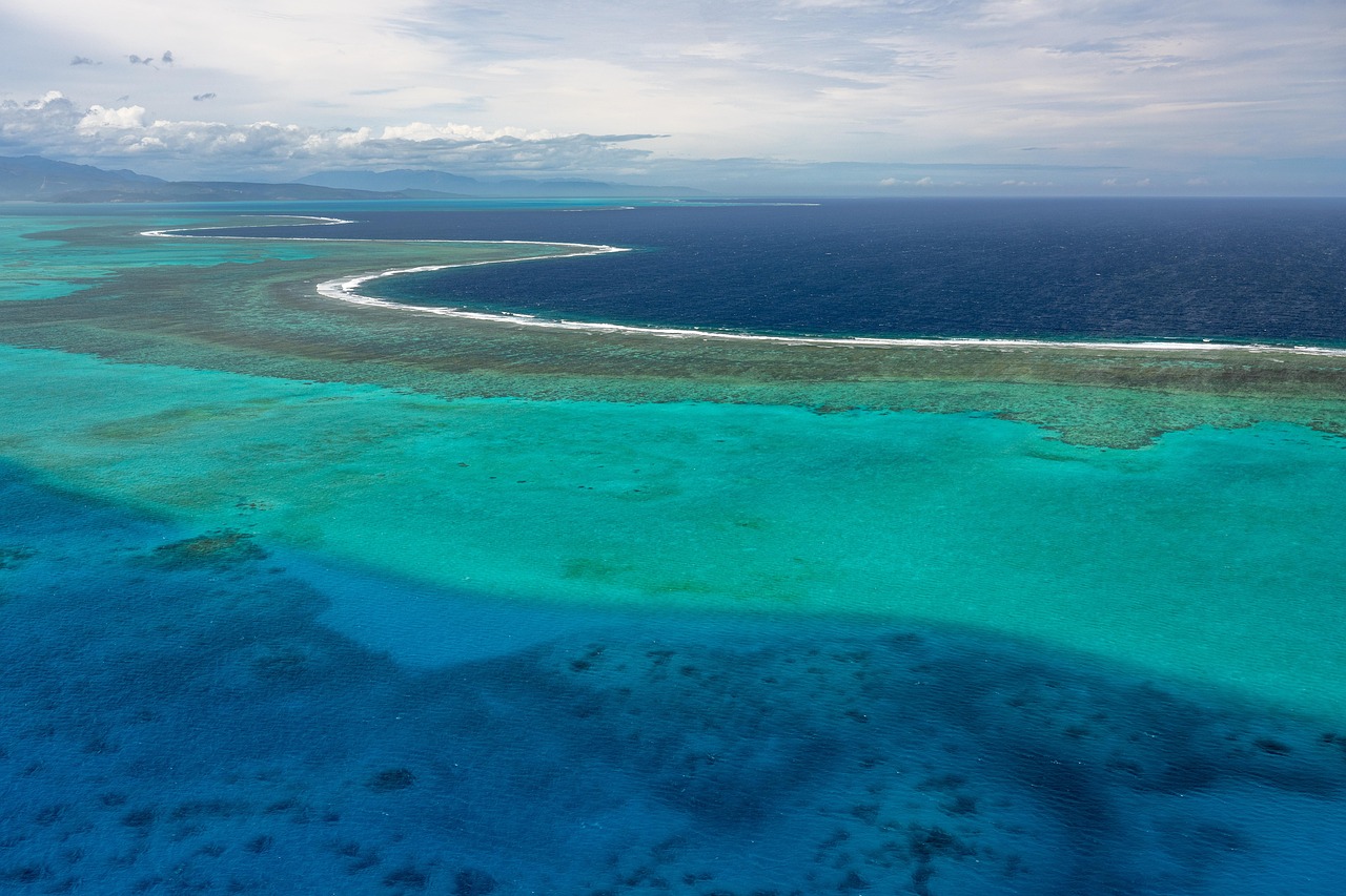 Bright white limestone mud under crystal clear turquoise water in a secluded bay.