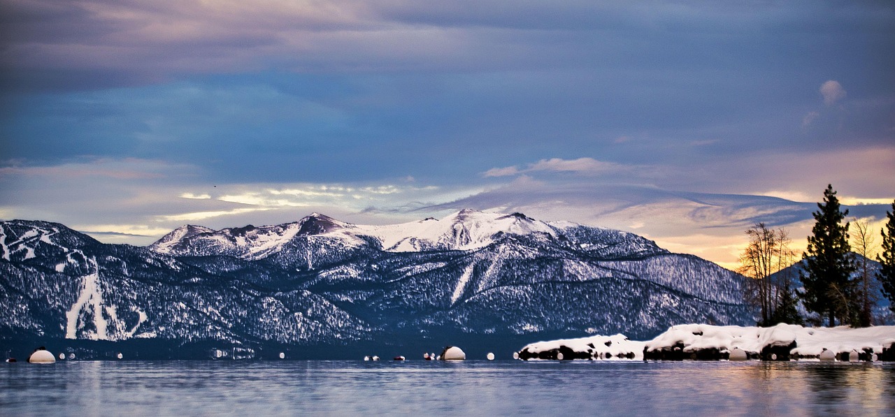 Aerial view of the rugged Sierra Nevada mountain range covered in snow