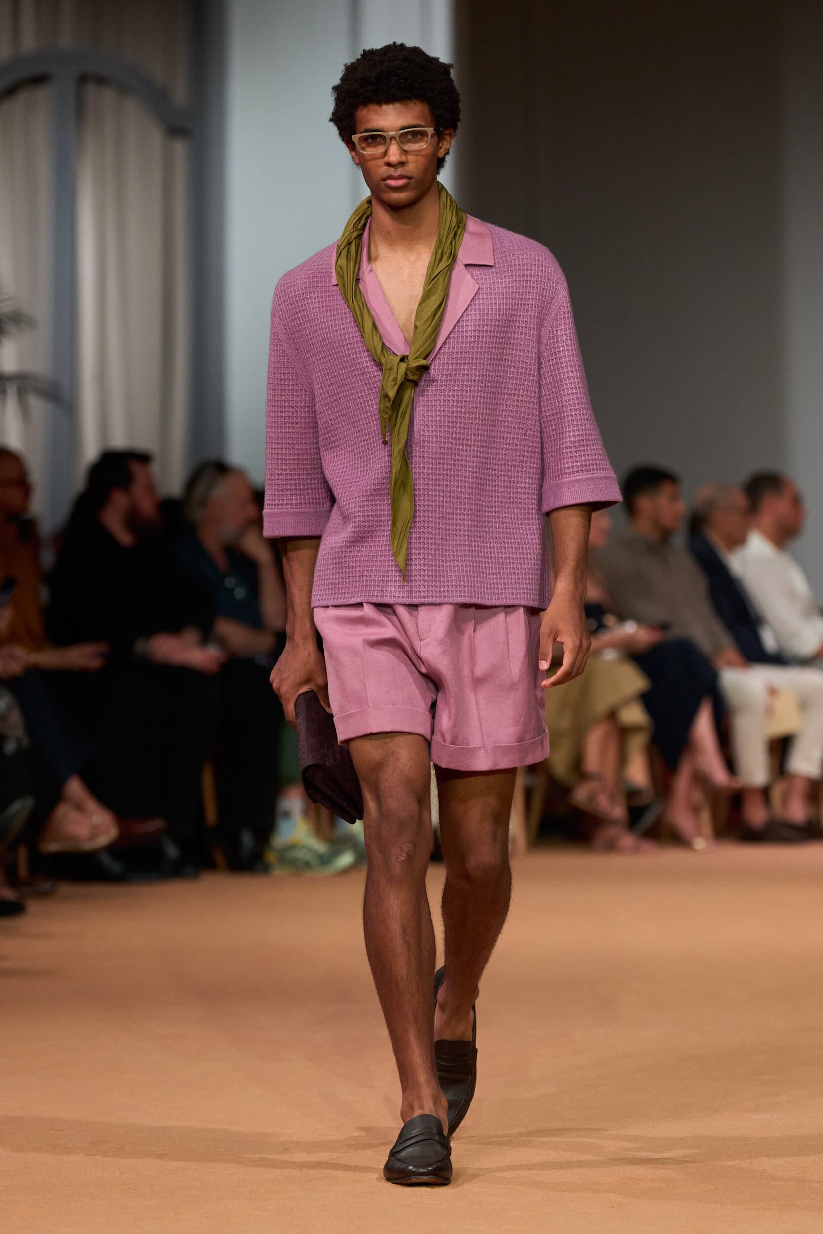 ZEGNA Spring 2026 Look 54 featuring lightweight summer layering from the Dubai fashion show.