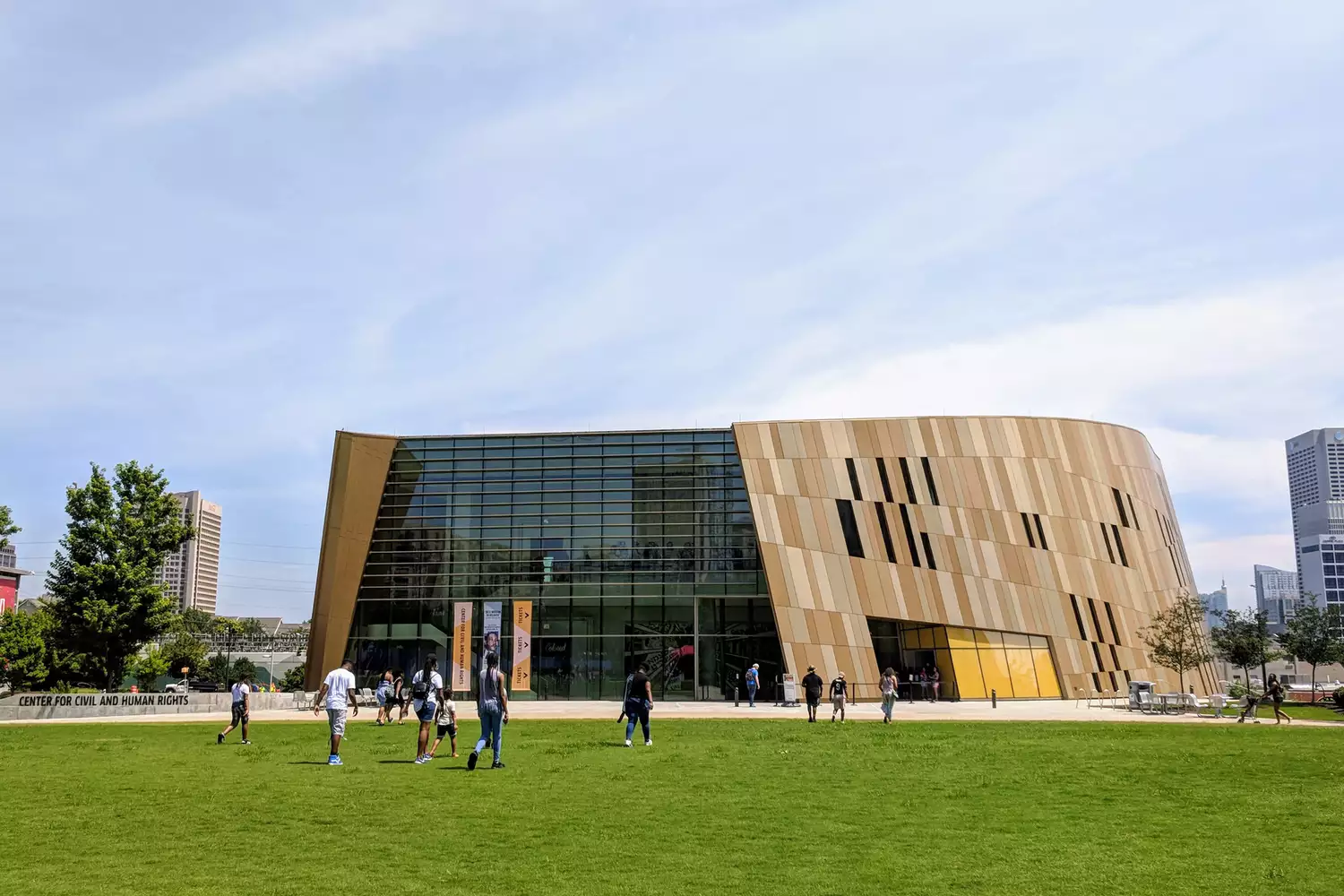 The modern exterior of The Center for Civil and Human Rights in downtown Atlanta.
