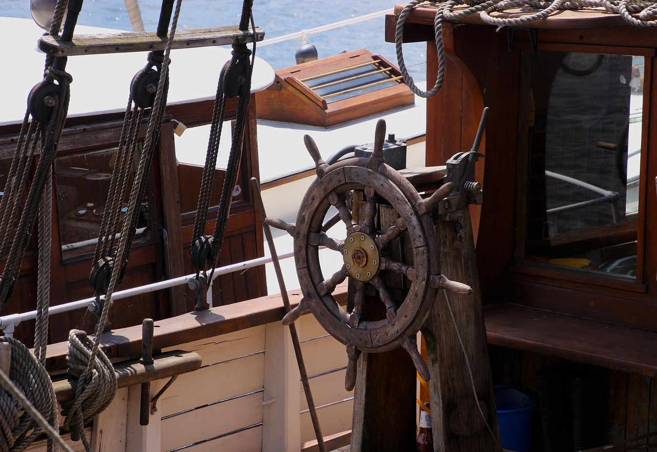 Wooden deck and classic interiors of a vintage river boat