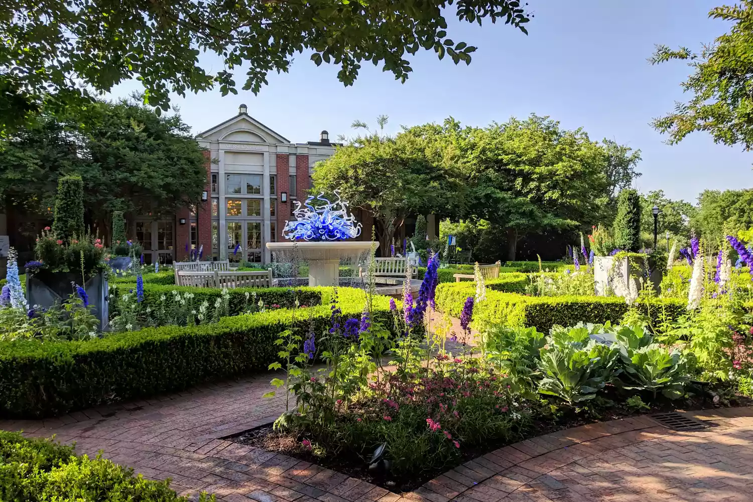Colorful flower displays and walking paths at the Atlanta Botanical Garden.