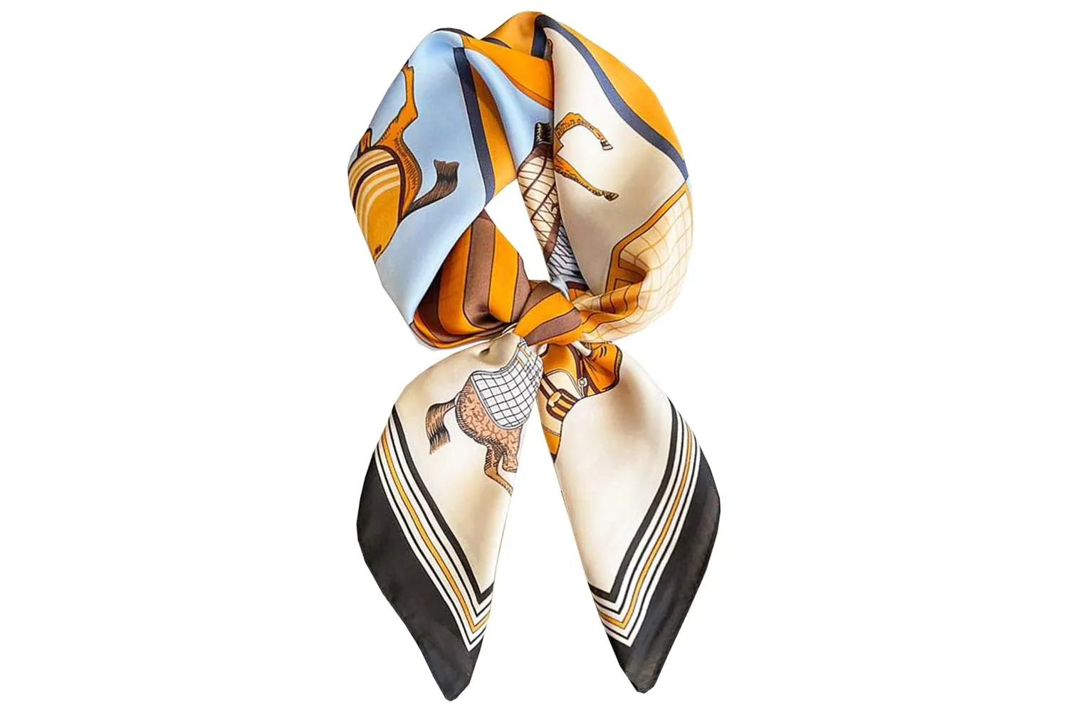 A collection of colorful silk hair scarves and bandanas.