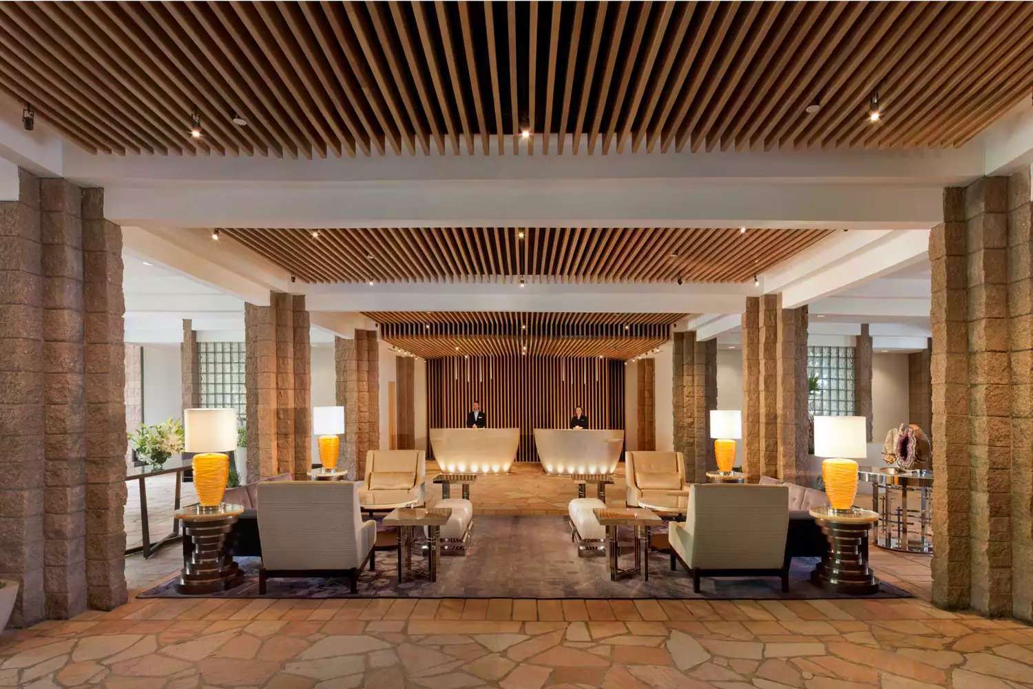 The elegant and spacious lobby of the Loews Ventana Canyon Resort.