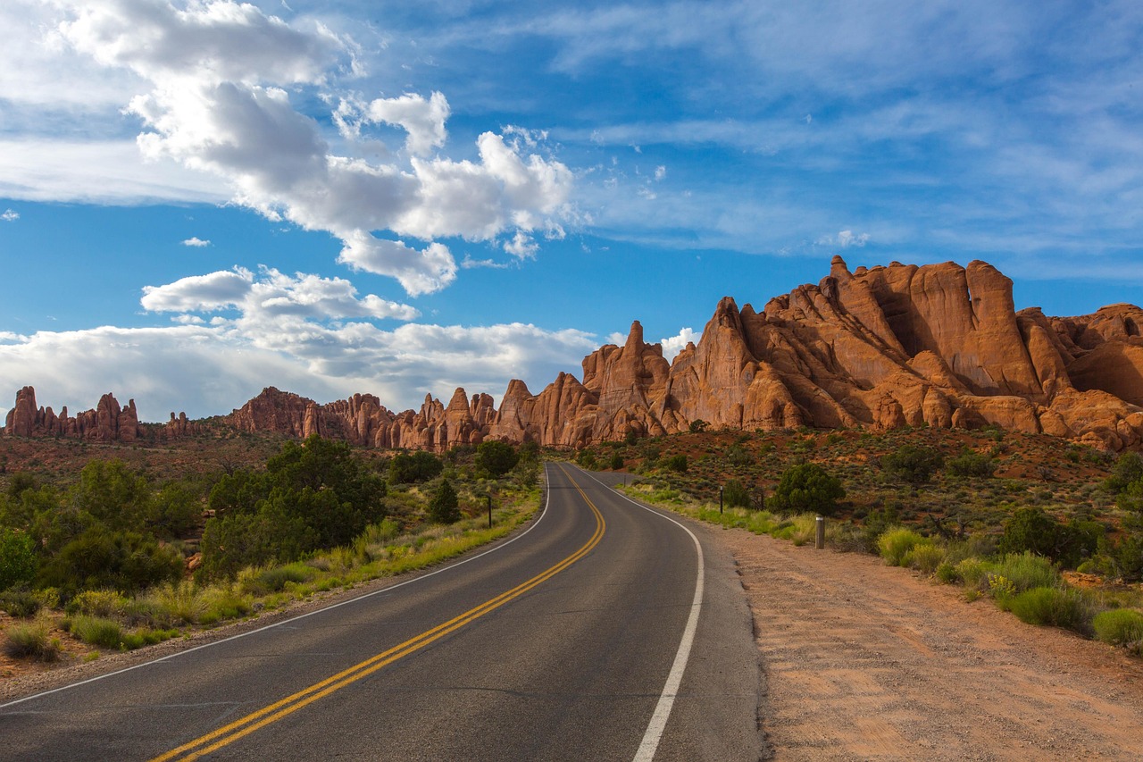 Red rock formations and forest landscape in Red Canyon, Utah.