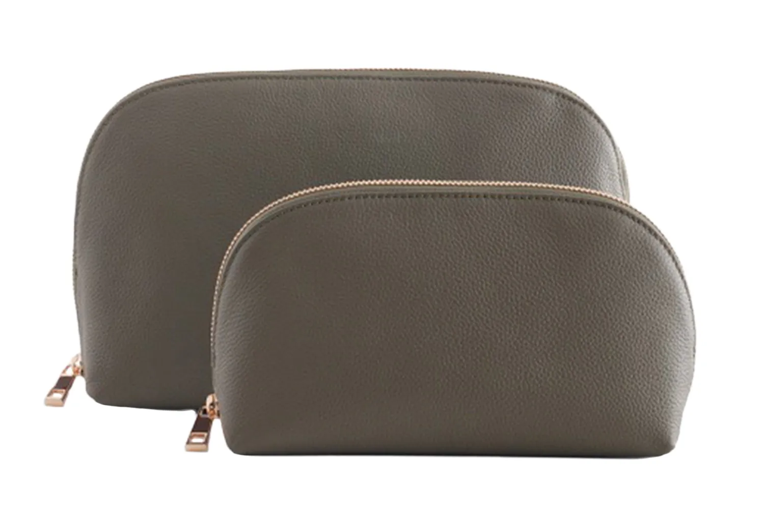 A set of Italian leather travel pouches including the dual compartment bag.