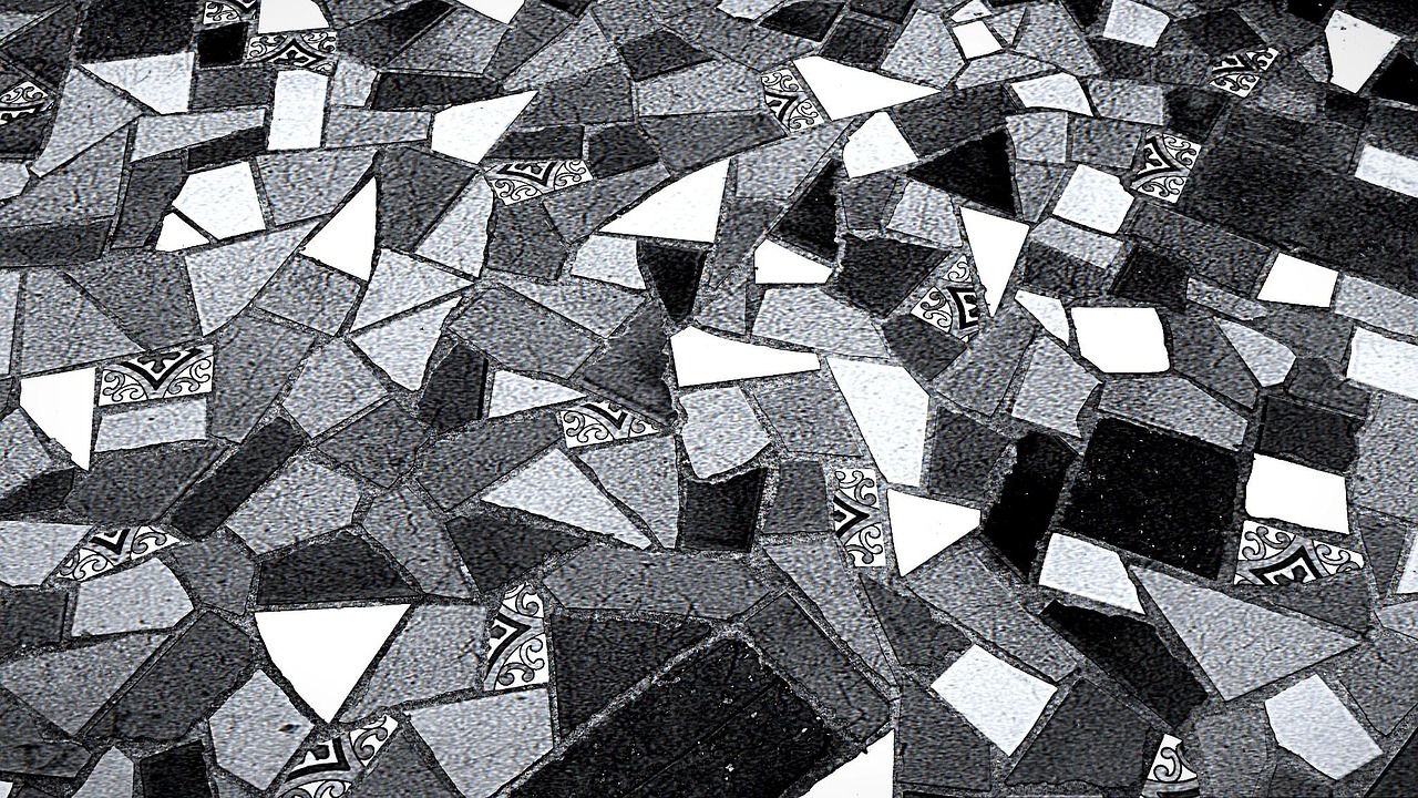 Close-up of white and matte ceramic tile patterns