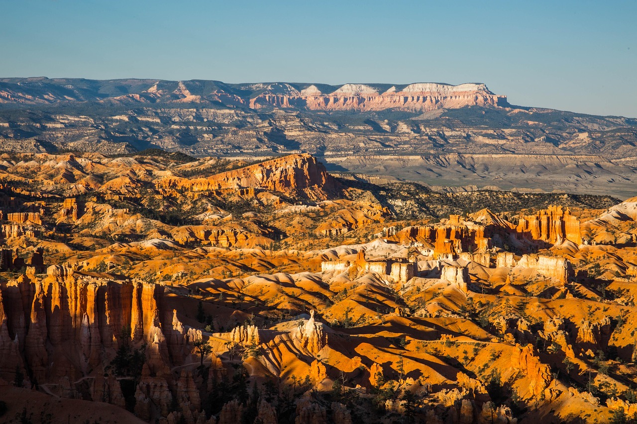 Warm sunset light illuminating the jagged edges of Bryce Canyon's rock formations.