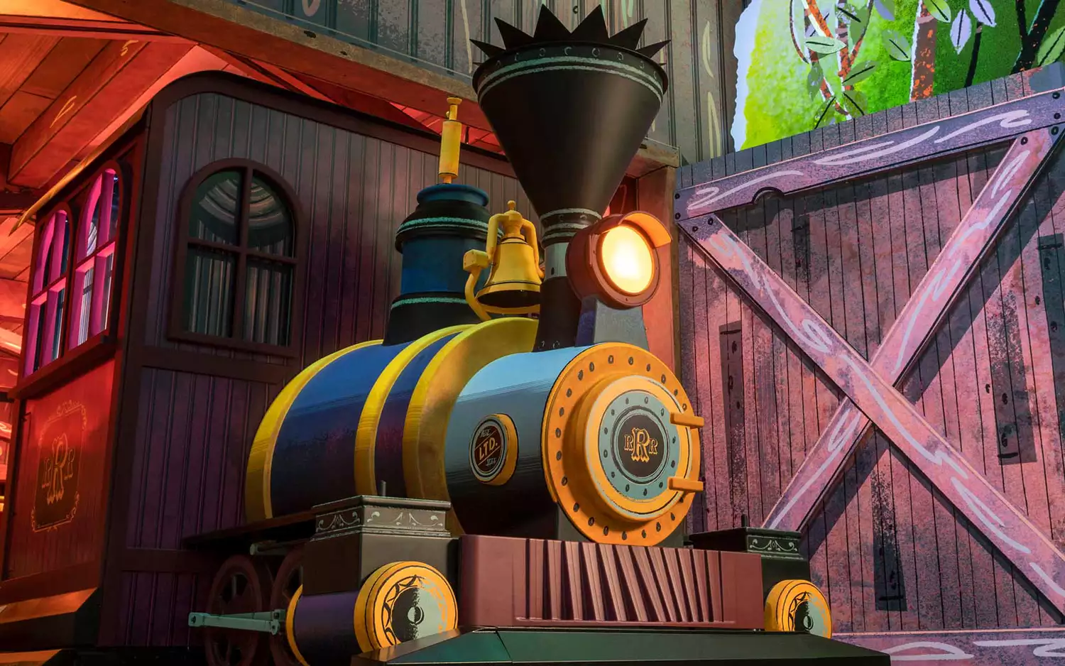 Engineer Goofy on the Runnamuck Railroad locomotive in the Mickey & Minnie’s Runaway Railway attraction.