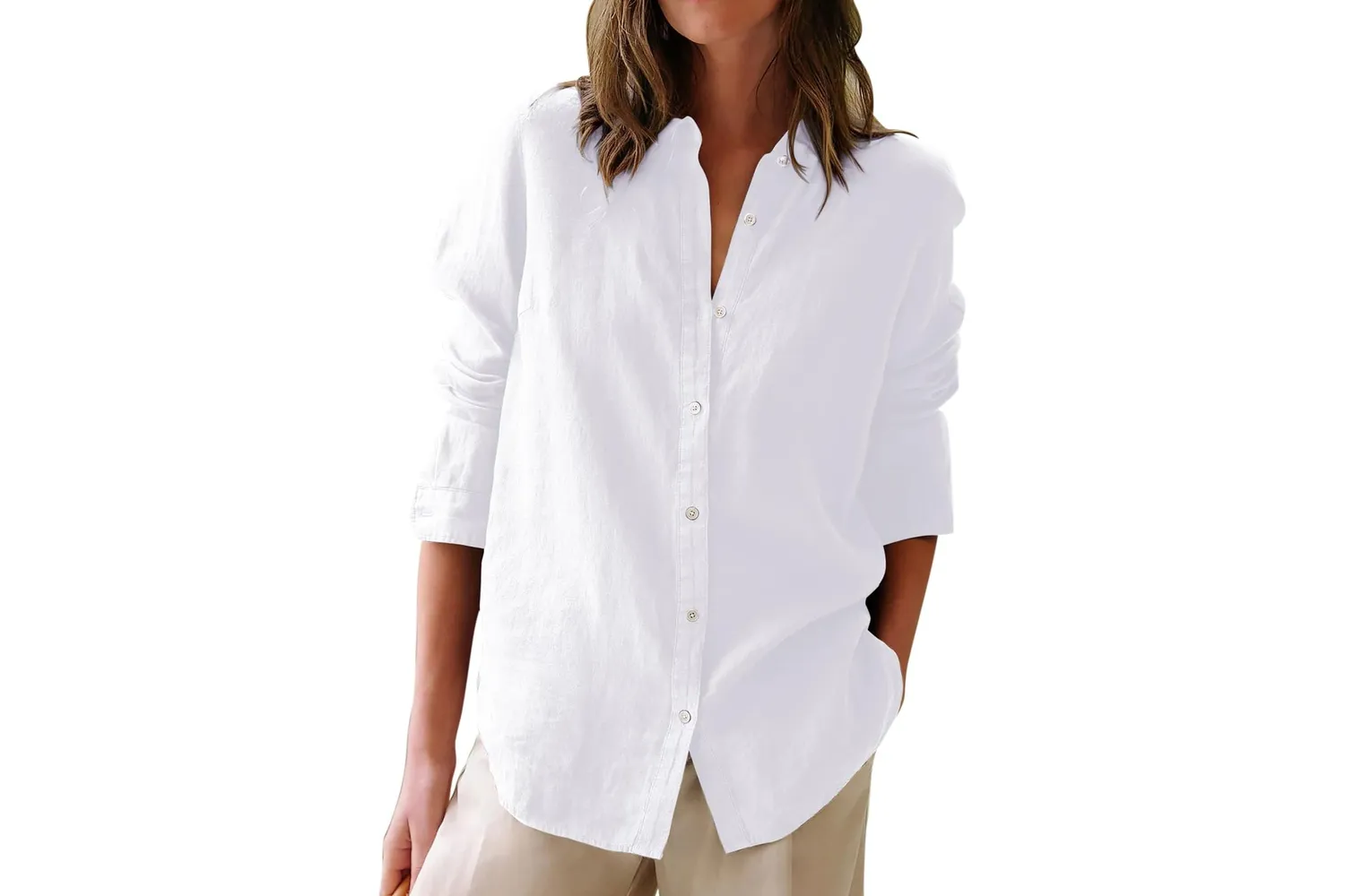 A classic collared button-down cotton shirt.