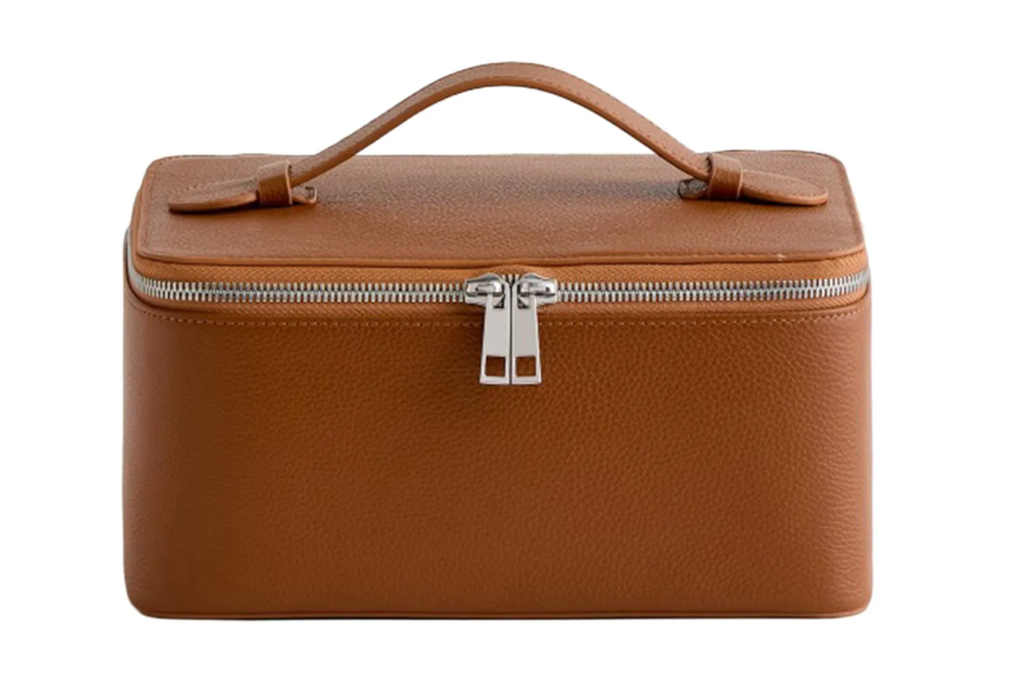 An Italian leather travel case illustrating a structured design for grooming essentials.