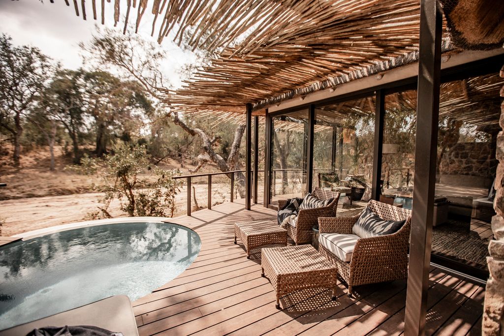 A luxury safari suite at Dulini Moya with a private plunge pool overlooking the African bush.