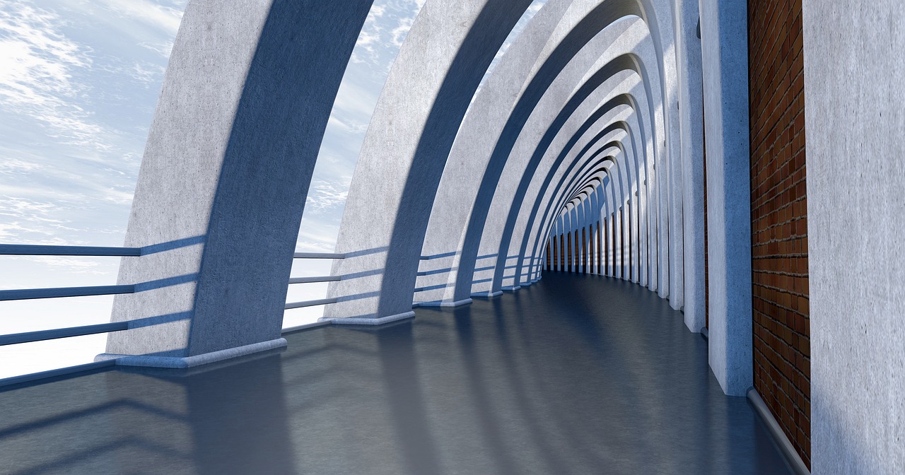 Modern curved architecture of Spaceport America in the New Mexico desert.